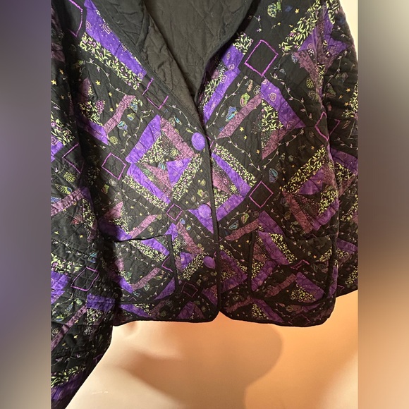 Donna Sharp Quilted Wearable Art Purple Floral Paisley Funky Oversized Jacket XL - Picture 8 of 9